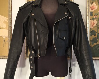 1950s Style Cropped Leather Motorcycle Jacket by Wilson's Leather, Size Medium -- Such a Classic Style!