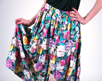 Vintage floral midi skirt, women skirt, women summer skirt, vintage skirt, midi skirt, romantic skirt, size S / M , 36 / 38 (GP85)