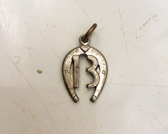Lucky 13 PENDANT. Sterling Silver charm. metal. 1970s jewelry parts supplies LA