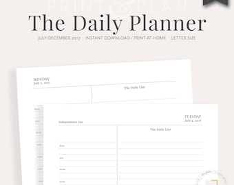2017 Daily Planner Printable, July-Dec 2017 | Planner Inserts, Daily Agenda, Academic Diary, Appointment Planner, Goal Planner, She Plans