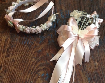 Wedding flowergirl set of 1x wand. 1x headband