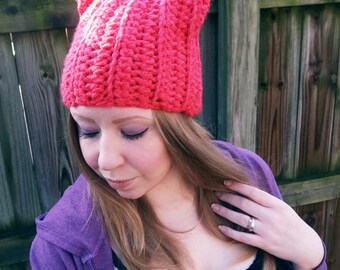 Cat Hat For Women - Crochet Cat Hat Adult - Pink Cat Ears Hat - Halloween Cat Costume - Pink Hat for Women - Womens Cat Hat - Cat Lover Gift
