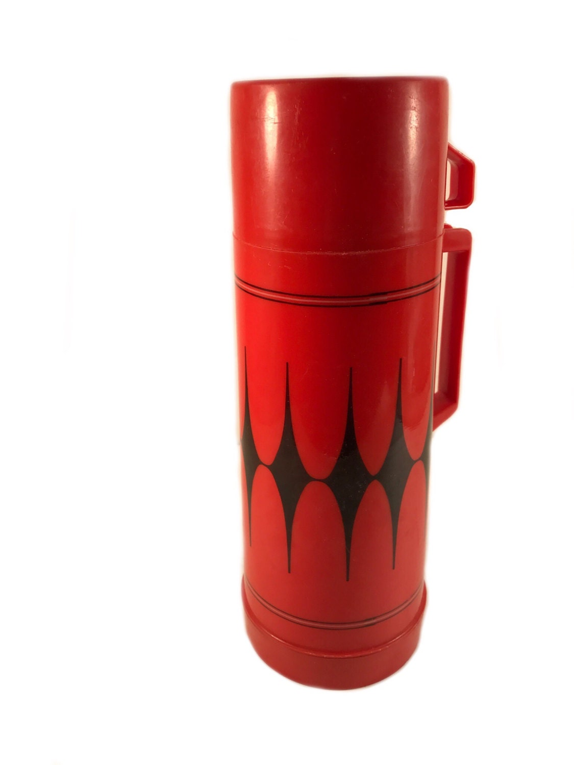 Vintage Aladdin Thermos Red and Black Harlequin Aladdin