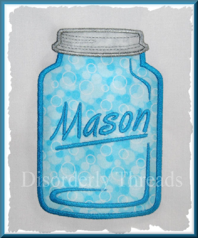 Mason Jar Applique Embroidery Design by DisorderlyThreads