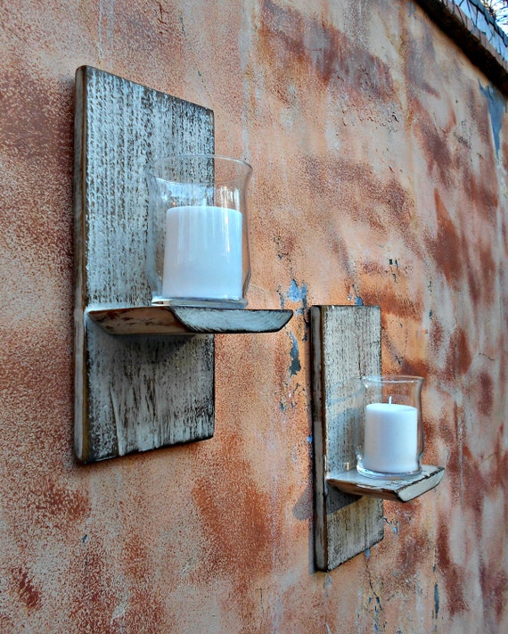 Wood Wall Sconce Rustic Candle Sconce Set of 2 Reclaimed on White Wooden Wall Sconces id=16279