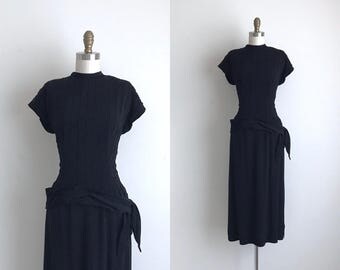 1940s Dress / Vintage 1940s Cocktail Dress / Black 2-Piece Rayon Dress 24" Waist