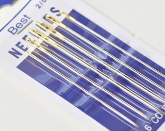One Set of 6 pcs Sewing Needles Gold Plated Tail Knitting Leather Craft Tools A8793