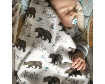 Baby Name Blankets // Baby Boy Blanket Personalized Baby Blankets Boy Custom Name Baby Blanket Personalized Baby Gifts- Bear w/Arrows