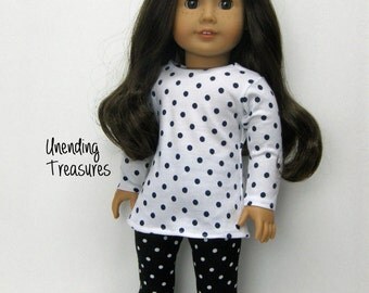 18 inch doll clothes AG doll clothes black and white dots tunic top and leggings