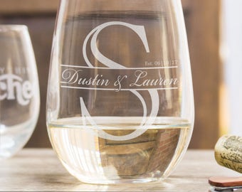 monogram wine glass, Anniversary gifts for women, 5th anniversary gift, engraved gifts, etched wine glasses, personalized wine glasses