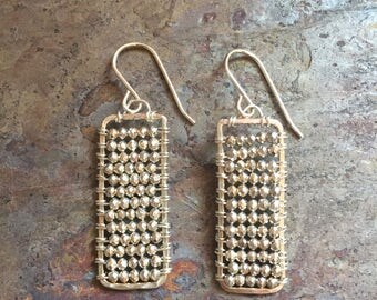 Silver pyrite silver rectangular statement earrings