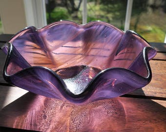 Purple Fused Glass Bowl or Candle Holder