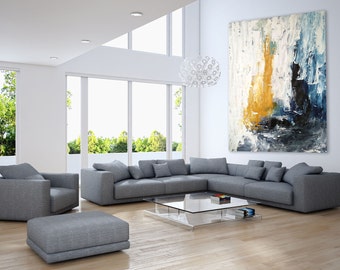 Hand Painted Large Original Painting, Abstract Art, Acrylic Painting on Canvas, XL large Canvas Art. Custom Extra Large Painting Green, Blue
