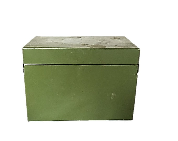 Index File Box Vintage Army Green Tin Metal Desk Top File Recipe Card Tool Box by J Chein USA for Retro Kitchen Office or Man Cave Decor