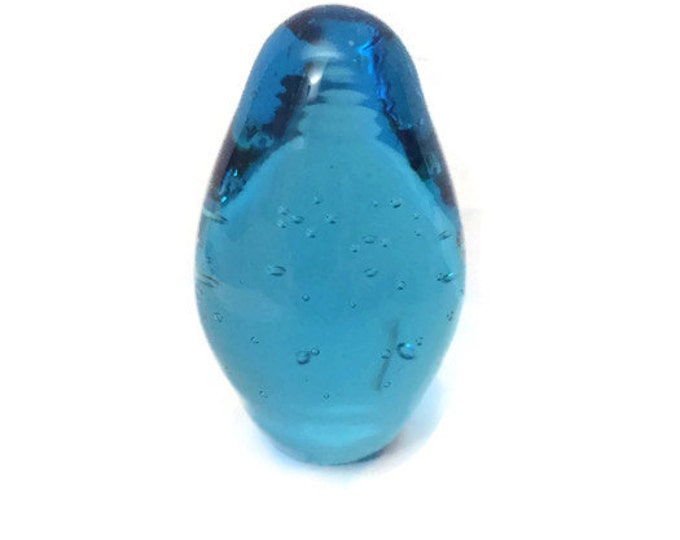Vintage Aqua Blue Art Glass Sculpture | ART GLASS Egg Paperweight