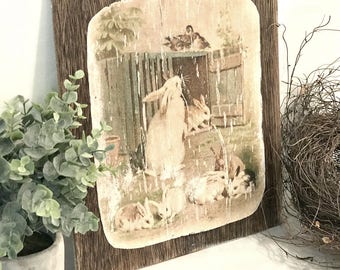 Easter Bunny Art - Farmhouse Easter - Easter Decorations - Farmhouse Decor - Easter Bunnies - Easter Decor - Vintage Easter - Shabby Easter