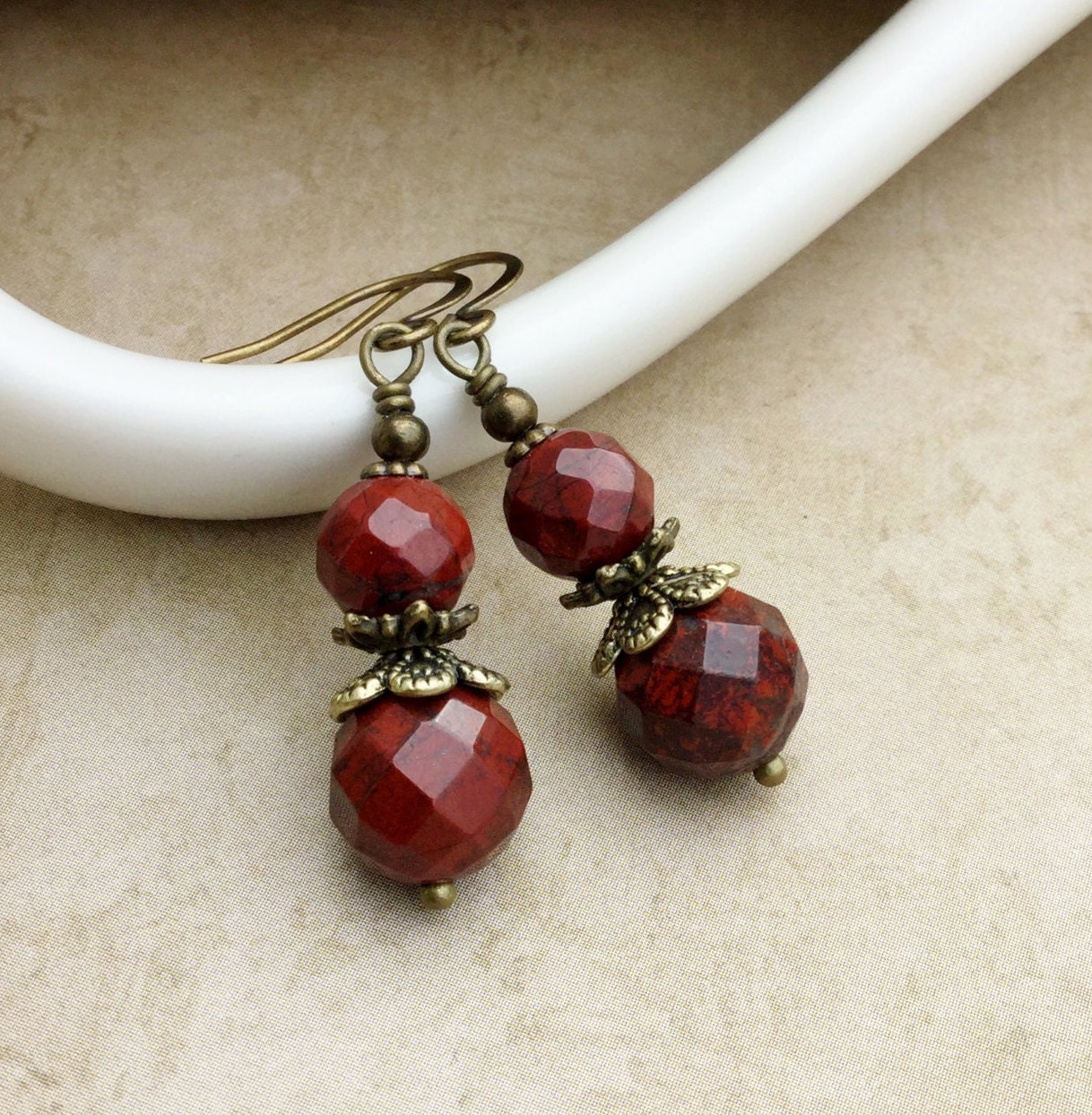 Red Earrings Gemstone Earrings Jasper Earrings by SmockandStone