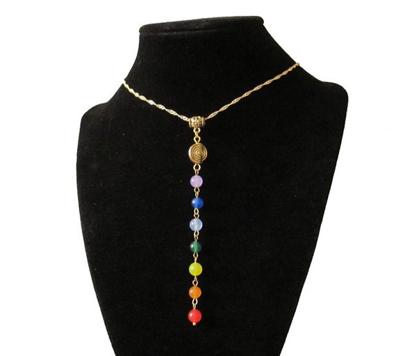 7 Chakra Necklace. Gemstone Pendant 18K Gold Filled Chain