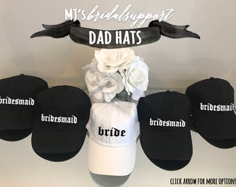 Bride and Bridesmaid DAD HATS / Baseball Caps for Bachelorette Party / Bridal Party / Customizable / Maroon Black White Navy /