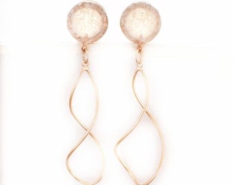 Pearl Crushed Glass Dangle Rose Gold Plugs /16g, 10g, 8g, 6g, 4g, 2g, 0g, 00g, 1/2, 9/16, 5/8in / glass and rose gold gauges / wedding plugs