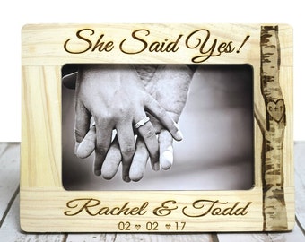 She Said Yes Engagement Gift, Personalized Engagement Gift Custom Picture Frame Gift for Couples, Engagement Keepsake, Engagement Party Gift