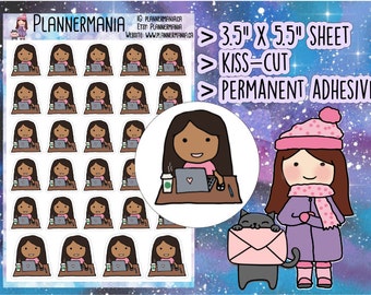 Planner Stickers - Desk Job Sticker, Hand Drawn Sticker, Laptop Sticker, Work Sticker, Office Job Sticker, Black Girl Sticker - 352