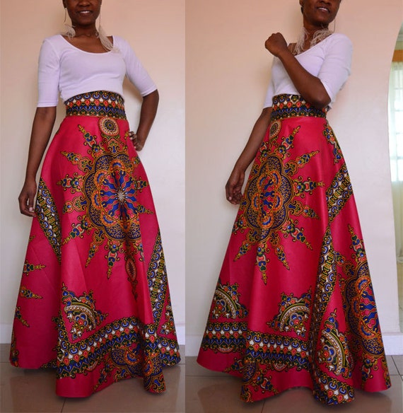 African print skirt Asali maxi skirt in hot pink. African