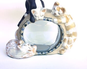 Louisville Stoneware Classy Cats Ceramic Fish Bowl Cover Unique Fishbowl Surround Fishbowl Protector Cat Statue Ceramic Goldfish Bowl Shelf