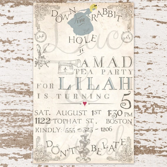 Down the Rabbit Hole - Alice in Wonderland / Mad Tea Party Invitation Il_570xn