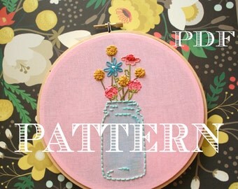 Mason Jar Embroidery Pattern,Beginner Embroidery Kit,Instant Download PDF,Hand Embroidery Pattern,Printable Stitching Pattern,Sampler