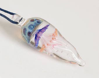 Glass Jellyfish necklace. Lampwork jellyfish pendant. Heady glass pendant necklace. Lampwork jewelry. Sea life necklace. Marine jewelry