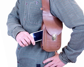 Leather holster bag DELUXE - Leather shoulder holster bag Made in FRANCE