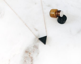 The Original Minimalist Lava Triangle Essential Oil Diffuser Necklace - Dainty 14K Gold Filled, Sterling Silver, 14K Rose Gold Filled - 18"