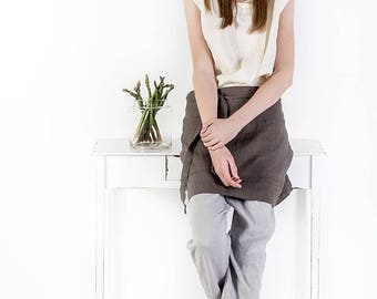 Half linen apron, natural fabrics apron, Linen midi apron, criss cross apron, cafe apron, washed tea linen apron, linen clothing, linen