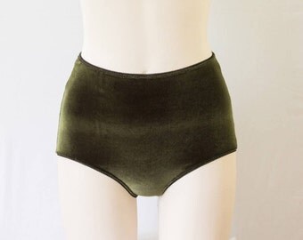 Green Velvet High Waisted Panties: Velvet Lingerie, Velvet Panties, High Waisted Underwear, Retro Panties, Green Lingerie, Hipster Underwear