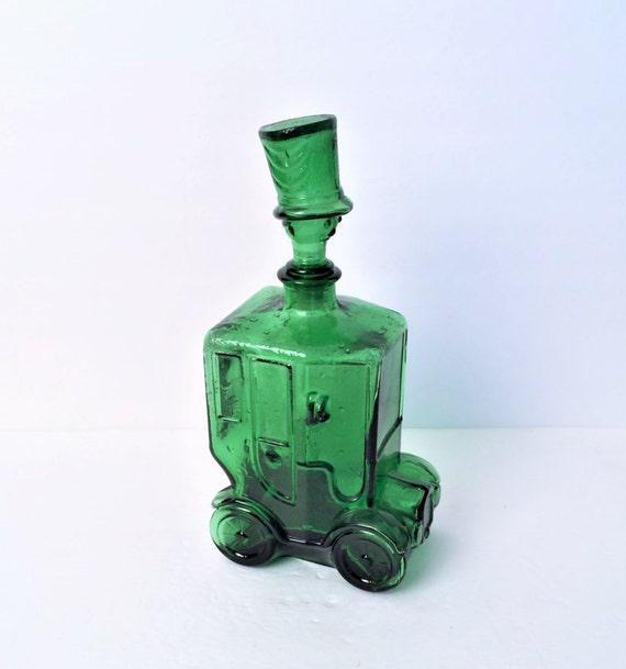 Whiskey Decanter Green Glass Car Decanter made In Italy