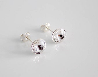 Clear Swarovski Crystal Studs on Sterling Silver Posts; Lightweight; Hypoallergenic; Diamond; 8mm Round