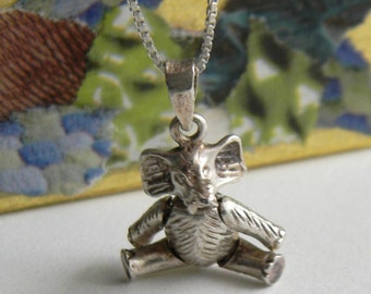 Articulated Sterling Silver Elephant Necklace - Vintage Sterling Silver Articulated Elephant Pendant Necklace - Whimsical Elephant Necklace