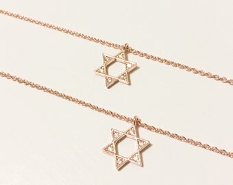 Rose Gold Star of David Necklace, Jewish, Jewelry, Bat Mitzvah, Dogeared, Dainty, Jerusalem, Chai, Sister, Magen, Layered, Mazel Tov