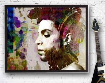 Prince, Prince Rogers Nelson, Prince Painting, Prince Singer, Prince Guitar, Mixed Media Rock n Roll, Funk Art, Guitar Player, Doves Cry