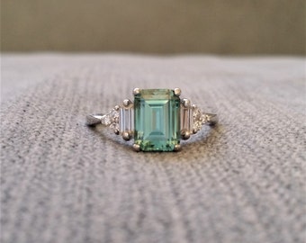 Antique Mint Green Moissanite Diamond Engagement Ring Emerald Cut Baguette Classic White Gold timeless PenelliBelle Exclusive "The Margo"