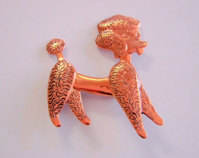Vintage Copper French Poodle Brooch Pin Figural Dog 1960s Mid Century Jewelry Jewellery