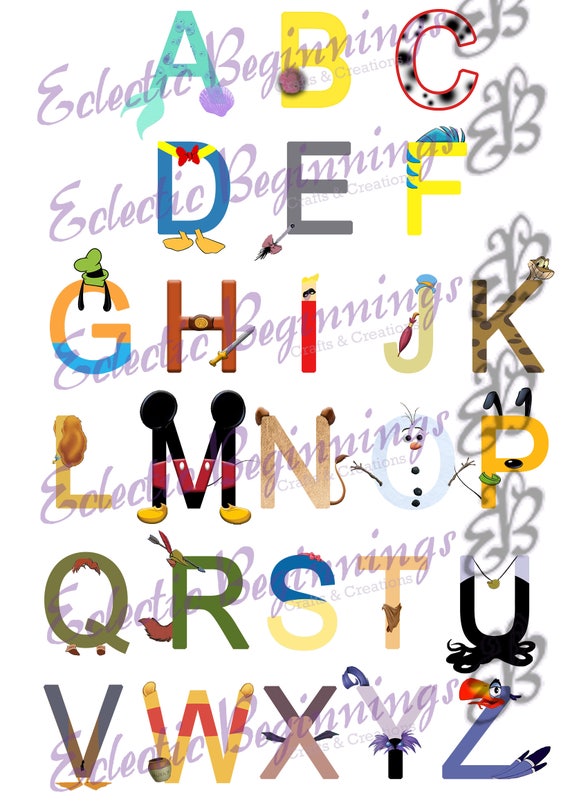 Alphabet JPG Digital File Diy Print Clip Art-Disney Character