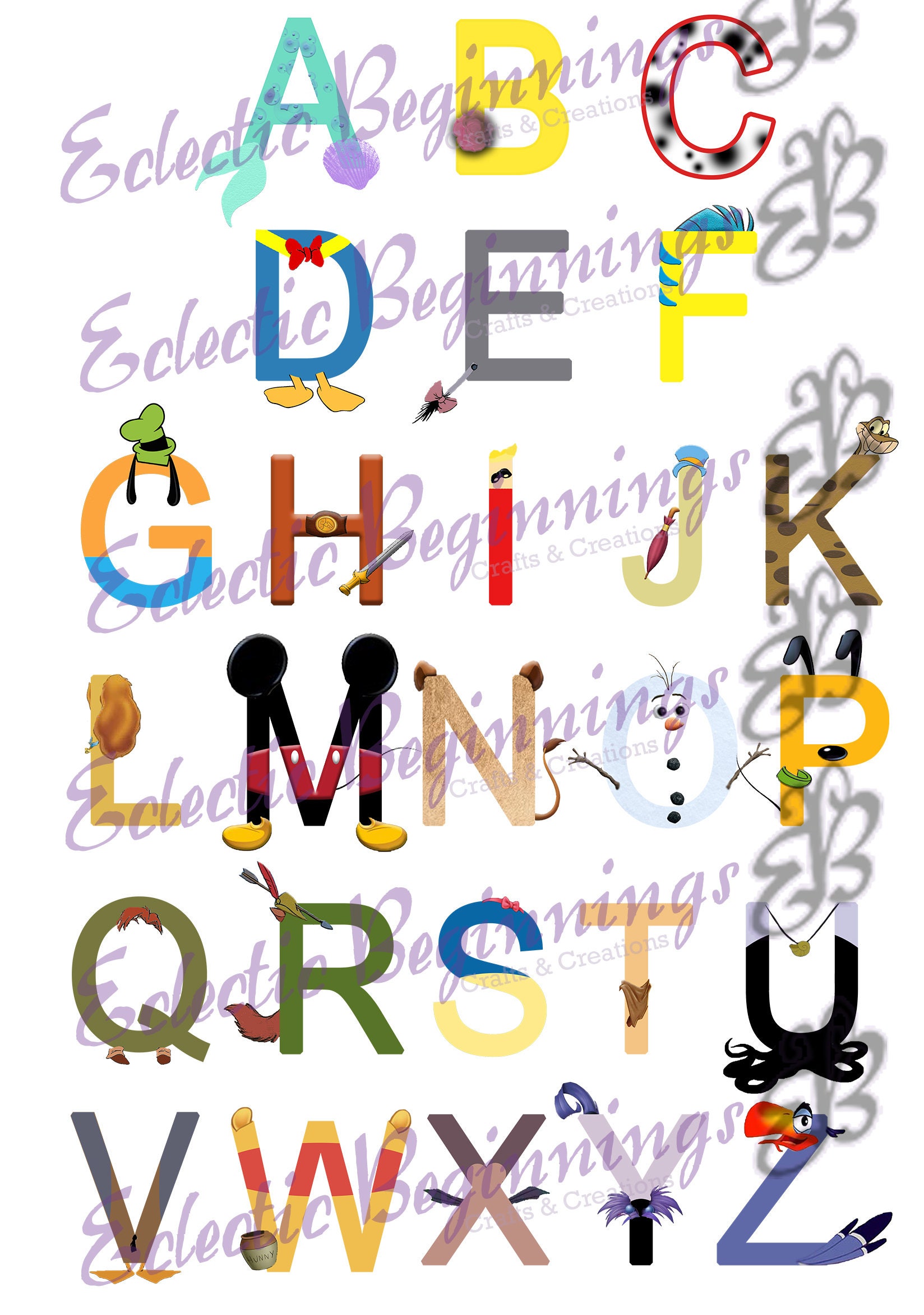 alphabet jpg digital file diy print clip art disney character