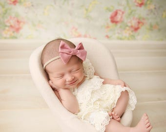 Blush Pink Baby Headband Bows, Baby Girl Headband, Sailor Bow Newborn Headband, Toddler Bows, Fabric Baby Bows, Blush Bow Headbands Nylon