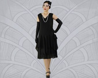 Black 1920s Dress With Handkerchief Skirt 20s Great Gatsby Black 1920s Dress With Handkerchief Skirt 20s Great Gatsby