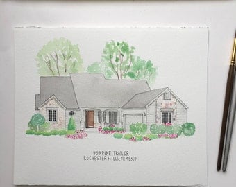 5x7 Custom house watercolor, custom home painting