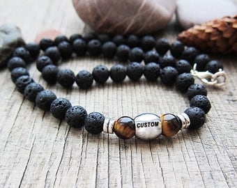 Groomsmen gift Mens personalized necklace Initial necklace Name necklace Custom necklace Monogram necklace men necklace mens beaded necklace