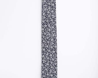 Navy Floral Tie, Navy Floral, Japanese Floral Tie, Japanese Tie, Japanese Cotton, Cotton Tie, Calico Floral Tie
