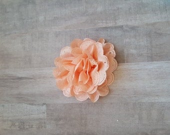 4" Peach Eyelet Flower, large flower puff, Peach fabric flower, Eyelet flower, DIY supplies, Headband flower, Flower Hair Clip, Peach flower